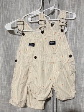 2 Oshkosh Toddler Boys Carrot Striped Shortalls Overalls 3T/4T Easter Spring